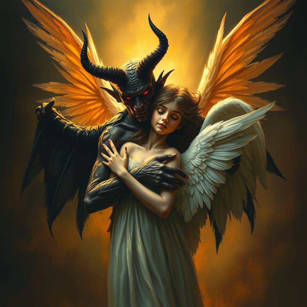 Dark Romance: Demon and Angel in Golden Light