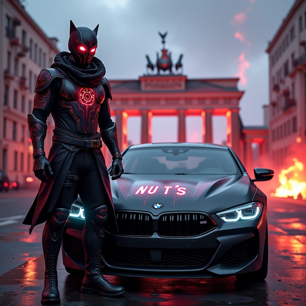 Dark Invoker in Cyberpunk Berlin with BMW M8