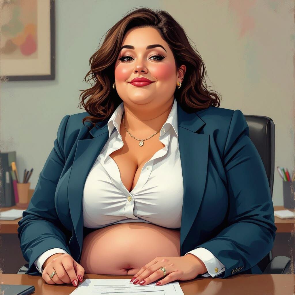 Cartoonish Morbidly Obese Woman in Office Clothes