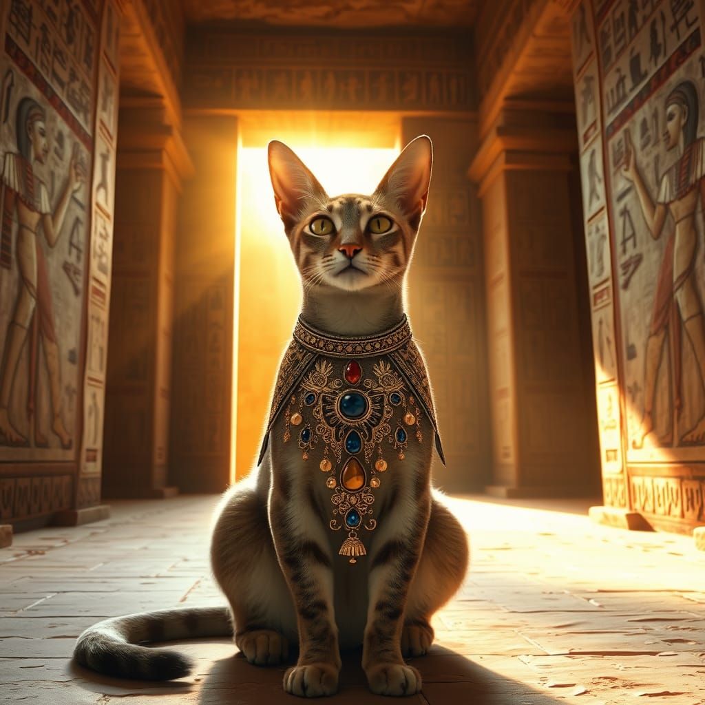 Majestic Cat in Ancient Egyptian Temple