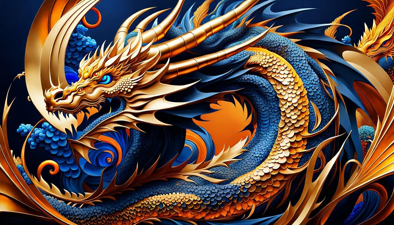 Ancient Gold Dragon in Elemental Abstract Style