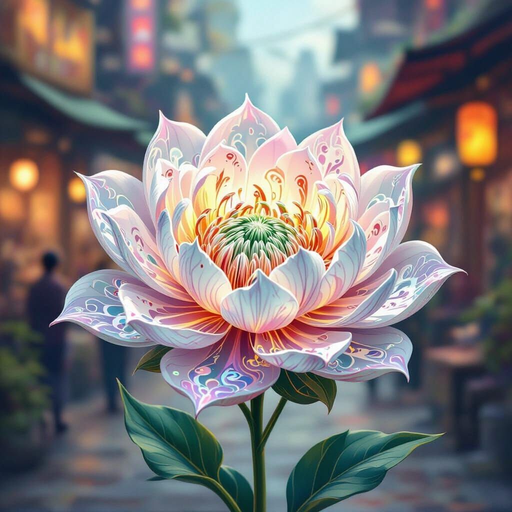 Intricate Botanical Illustration of Rare Alien Flower