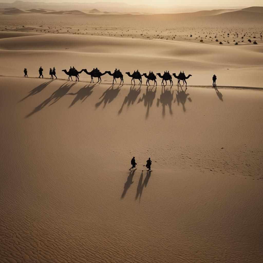 Vast Desert Silhouettes in Cinematic Film Still