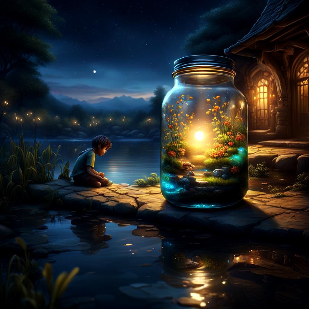 Boy's Riverside Dream: Detailed Matte Painting