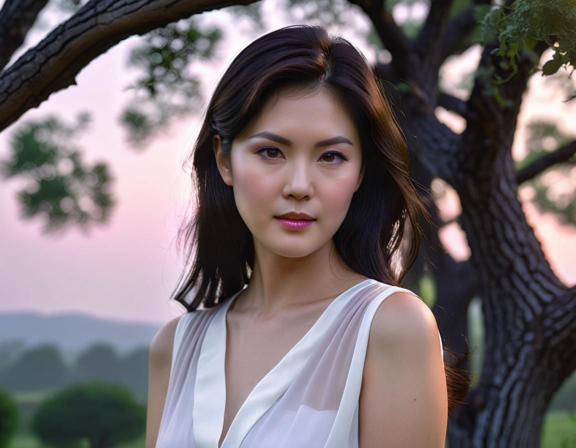 Chiaroscuro Portrait of Korean Woman in Garden