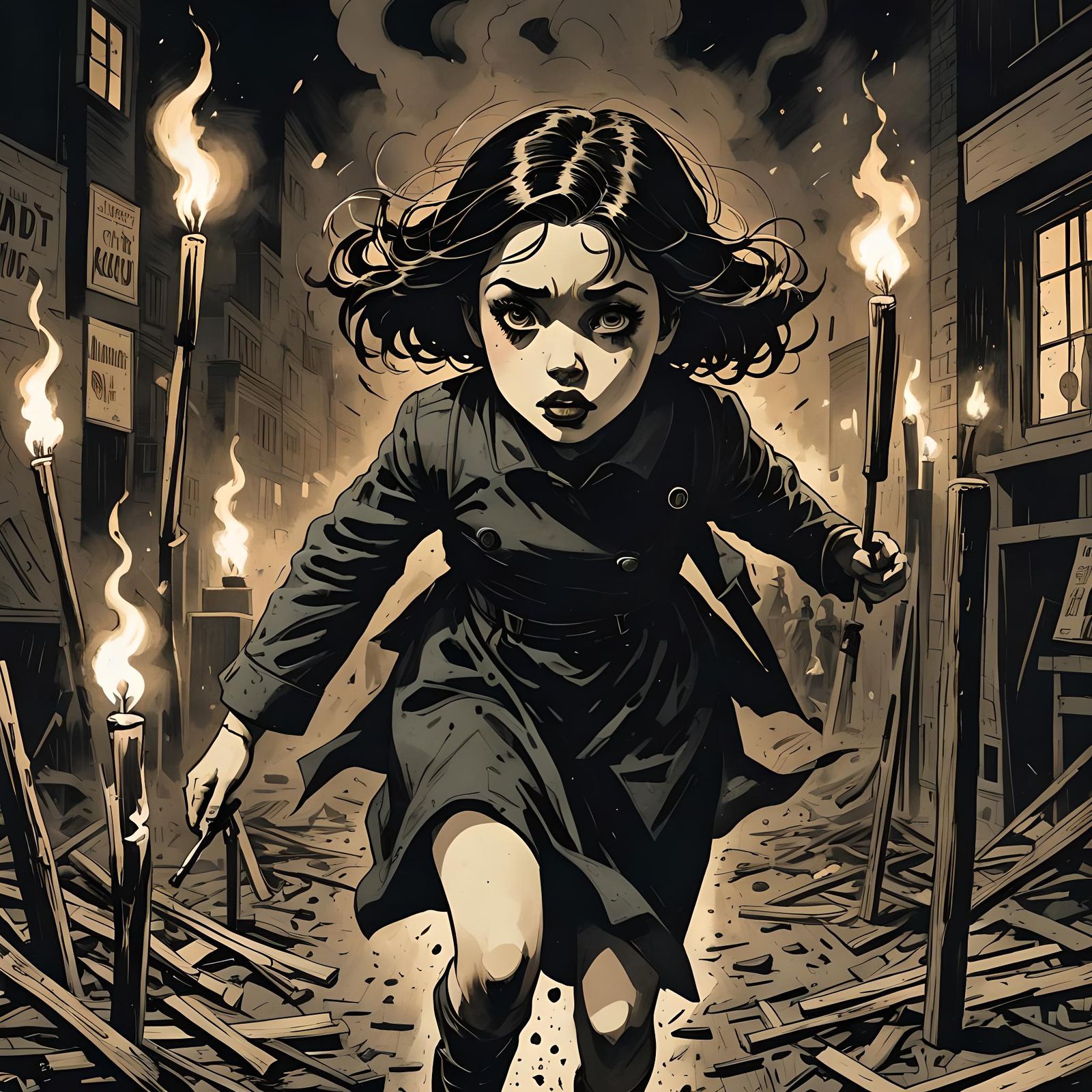 Little Match Girl in Comic Noir Expressionism