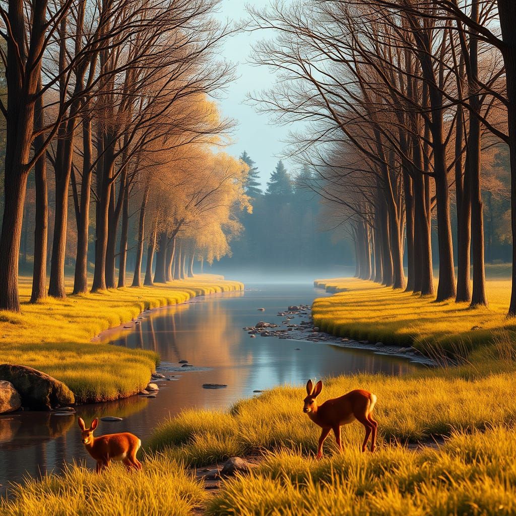 Symmetric River Landscape in Golden Light