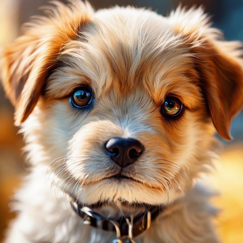Golden Fluffy Puppy in Warm Light