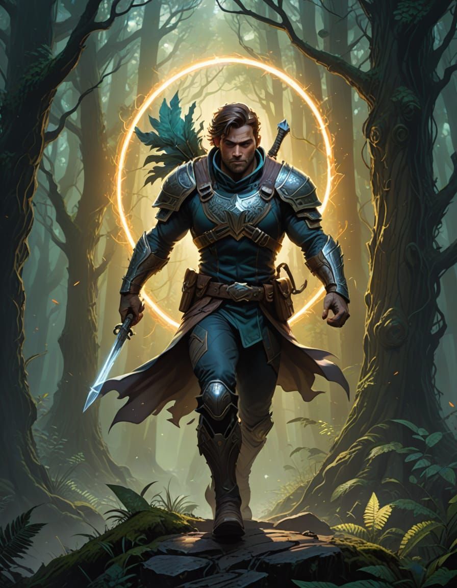 Epic Fantasy Ranger Emerges from Mystical Portal