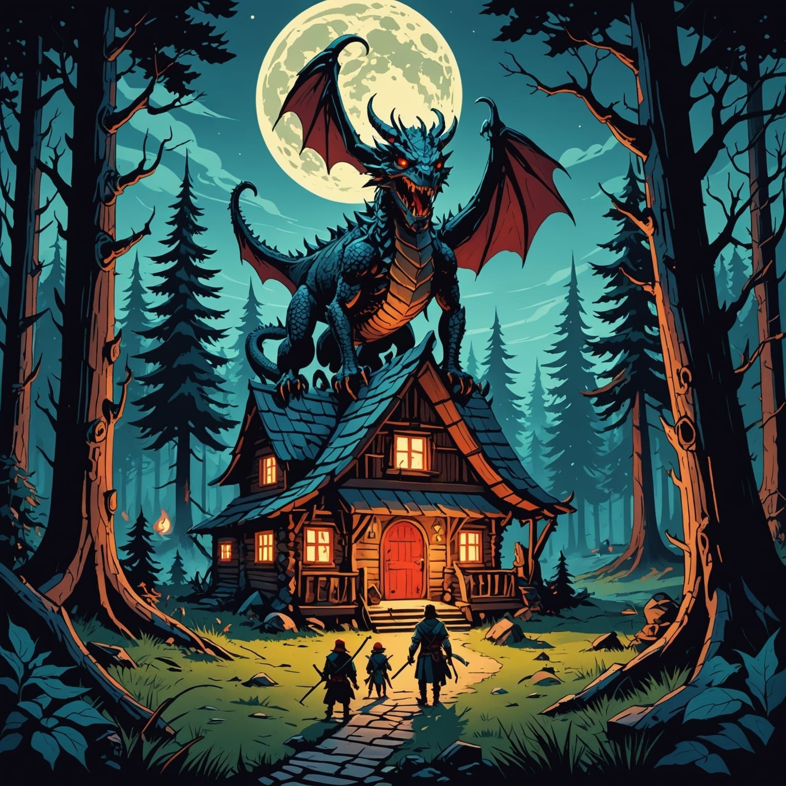 Fairytale Forest Cabin Guarded by Dragon