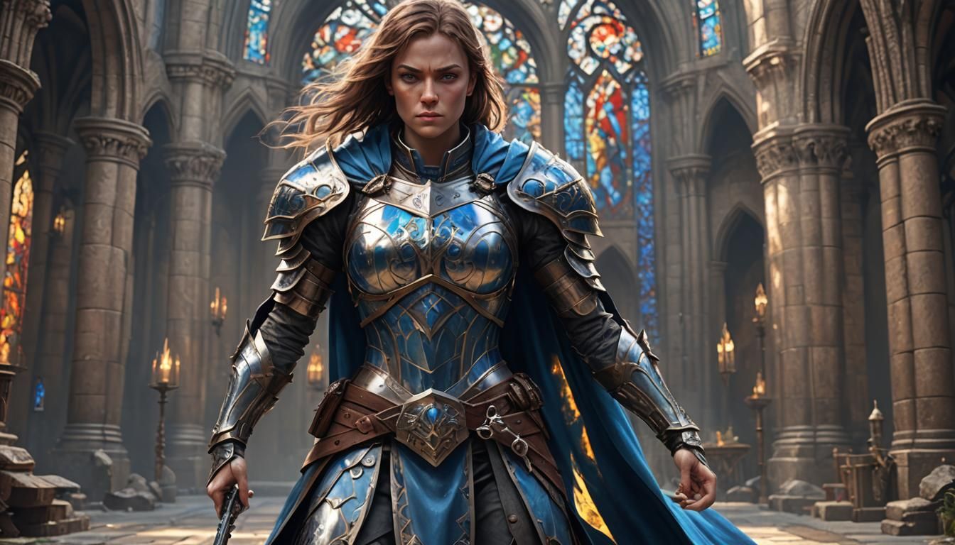 Stained Glass Armored Warrior in Hyperrealistic Style