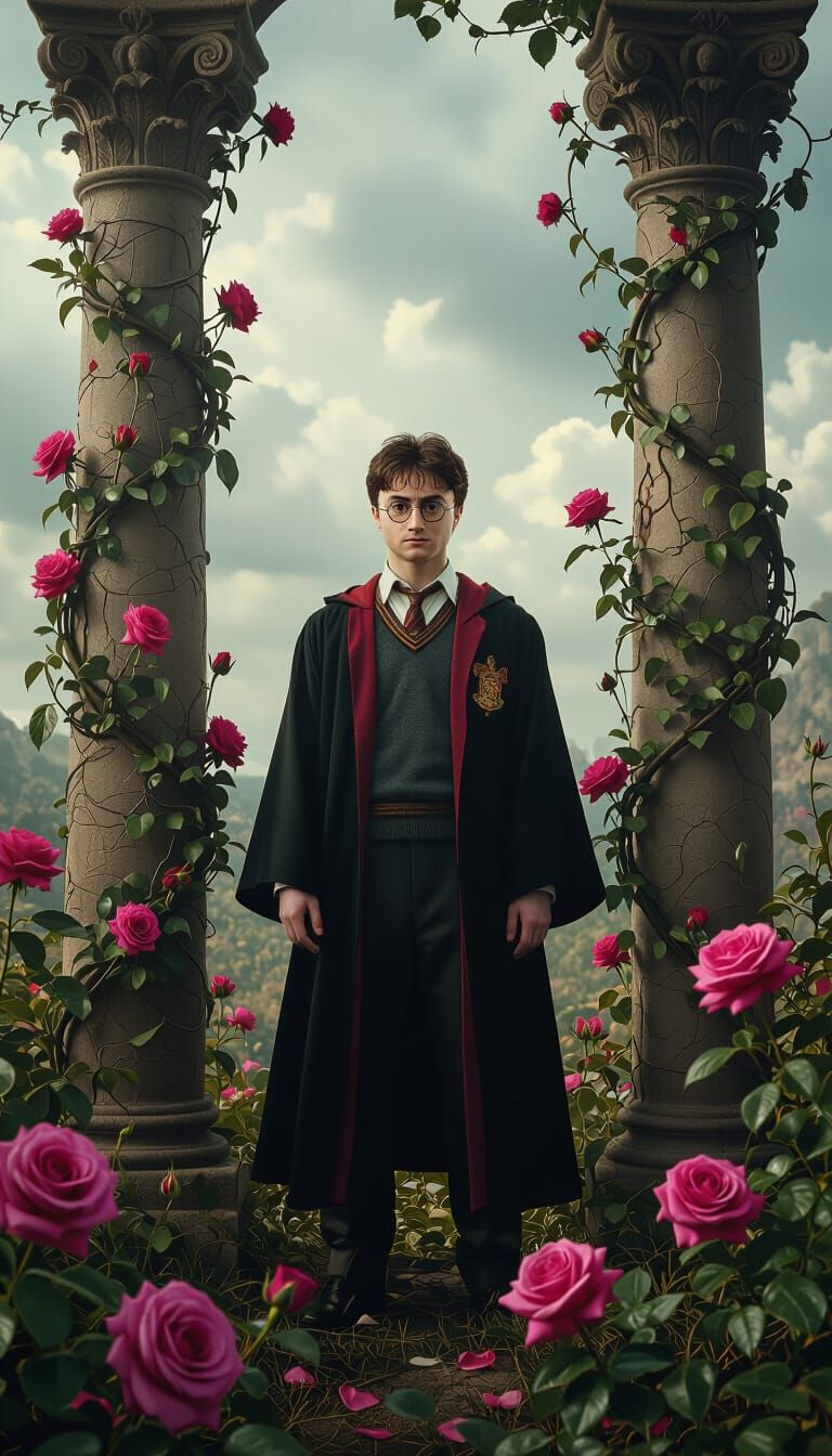 Harry Potter in a Surreal Rose Garden