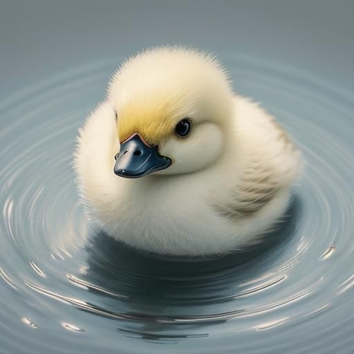 A cute, pouting duckling sits in a small puddle while the sk...