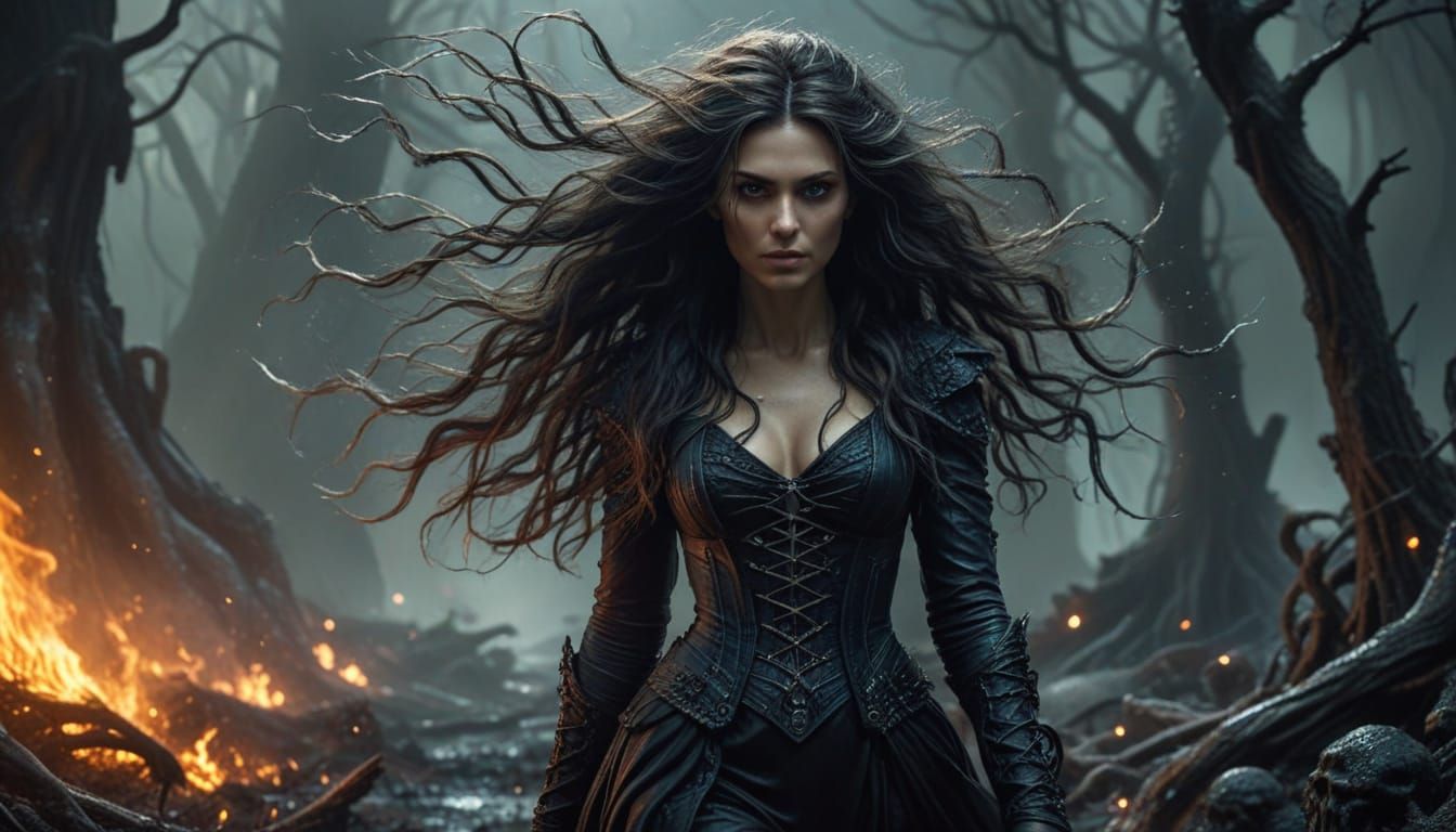 Sorceress Goddess in Lovecraftian Hellscape