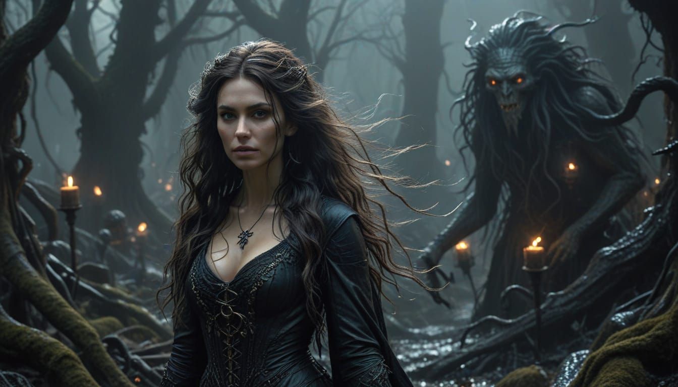 Ethereal Goddess Navigates Cosmic Ruins