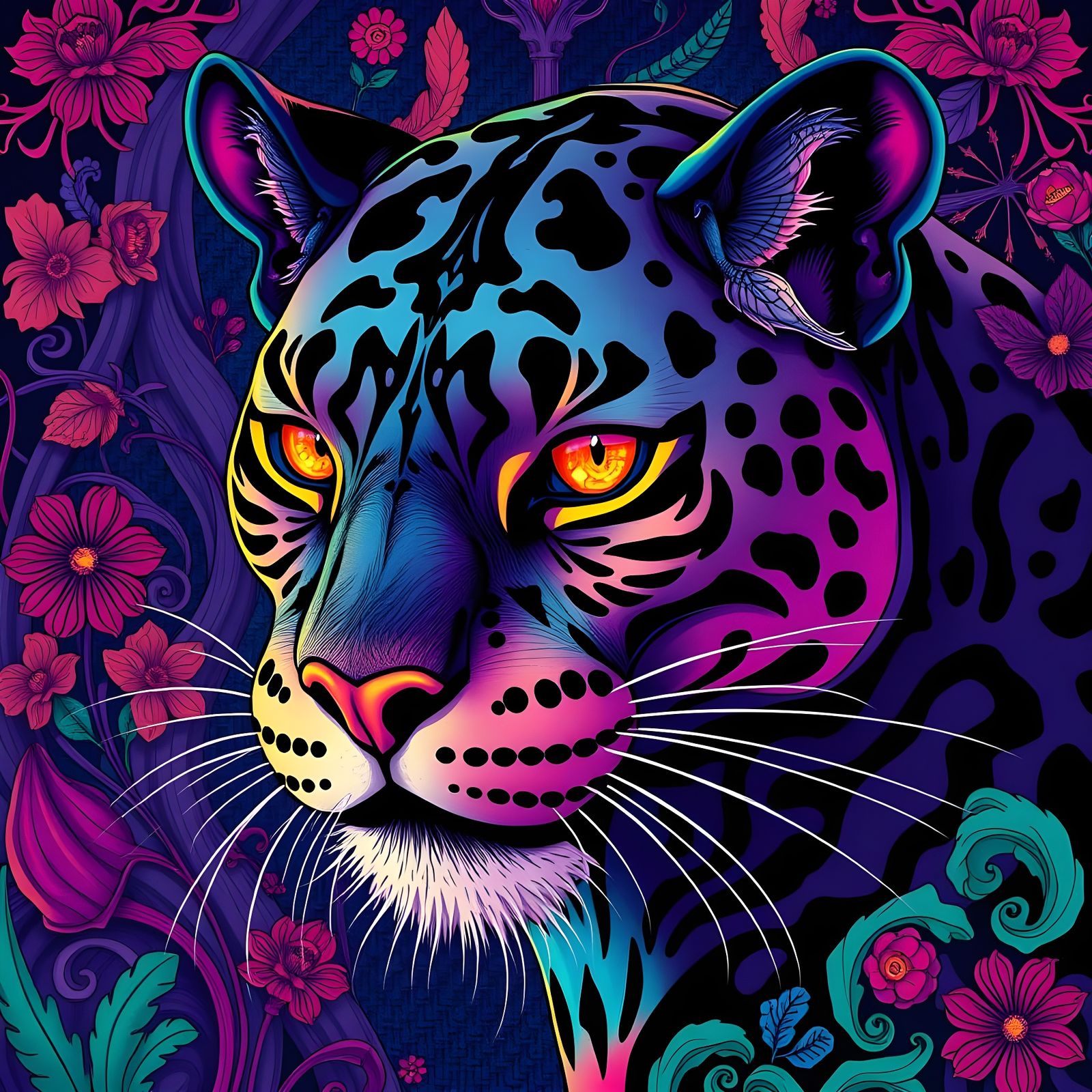 Panther in Art Nouveau Style Illustration