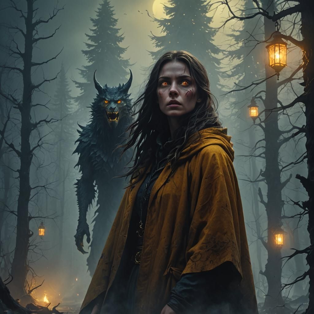 Dark Fantasy Woman in Misty Environment