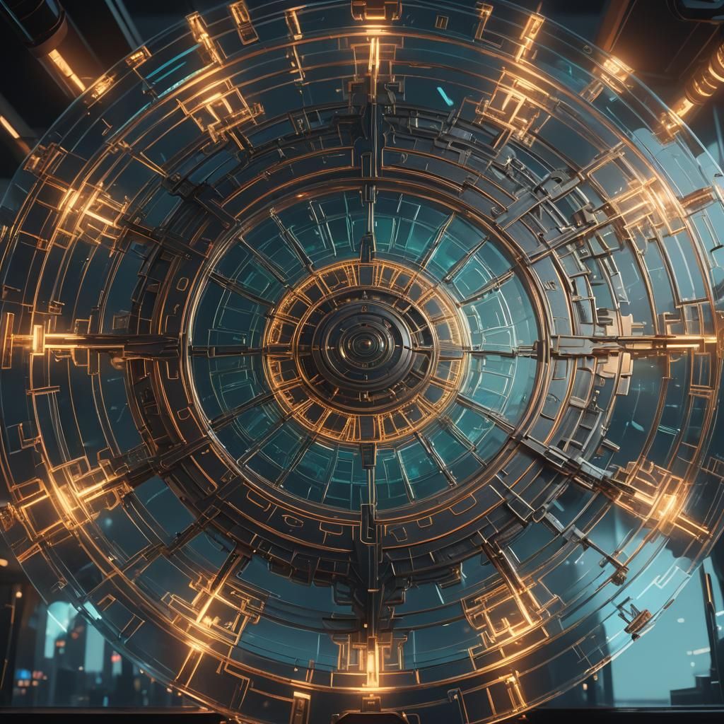 Glass Mandala on Metallic Desk in Cyberpunk Style