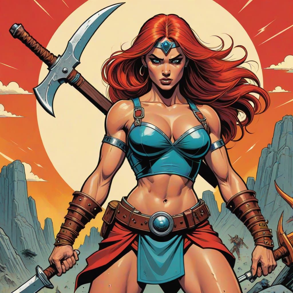 Vibrant Barbarian Warrior in Retro Comic Book Style