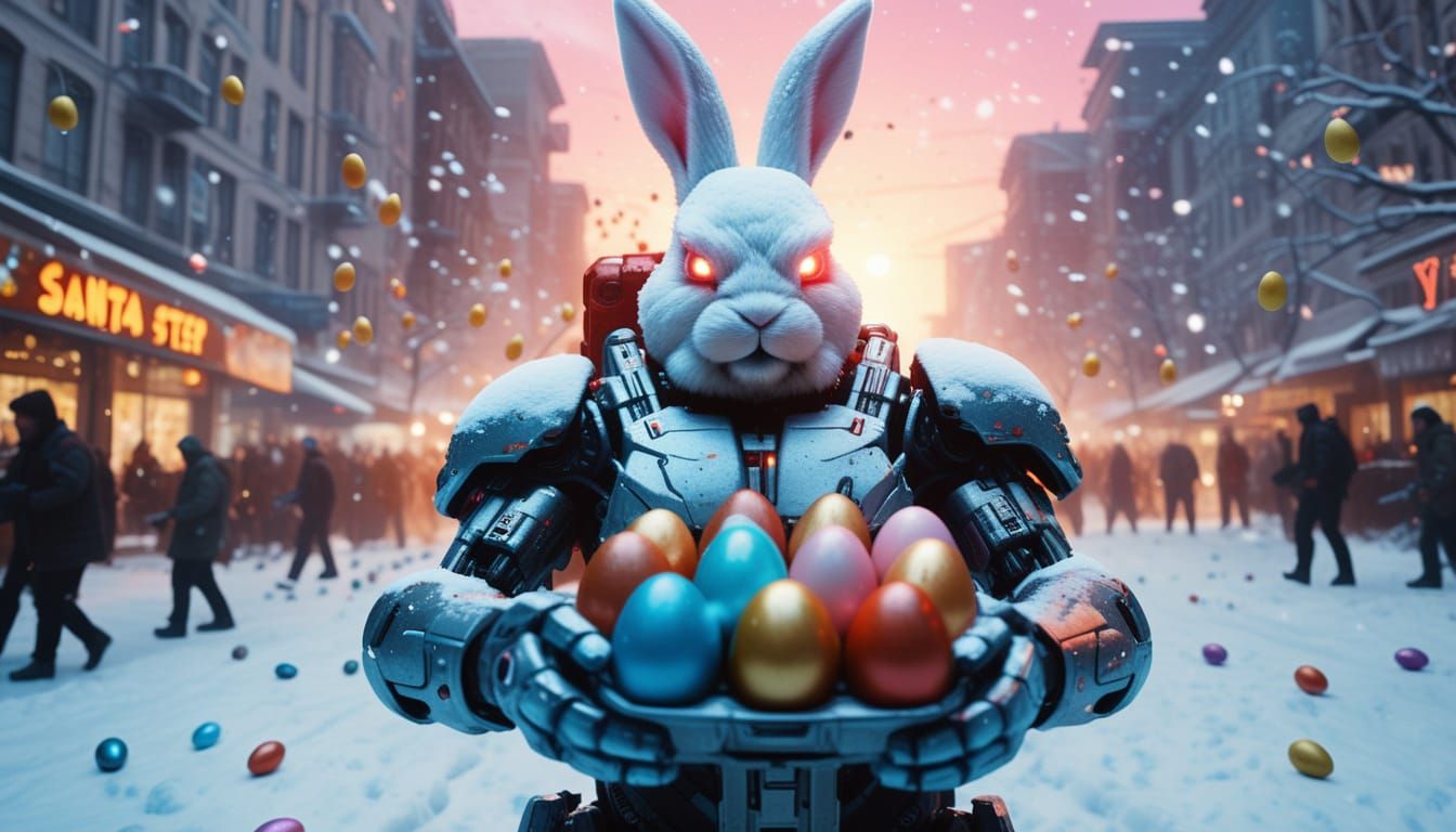 Cyborg Terminator Easter Bunny Wields Explosive Easter Eggs ...
