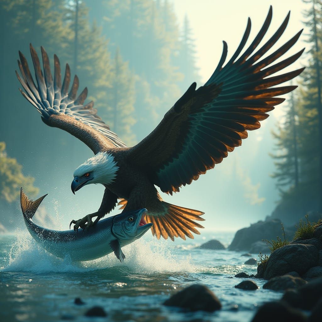 Majestic Eagle in Turbulent Fantasy Landscape