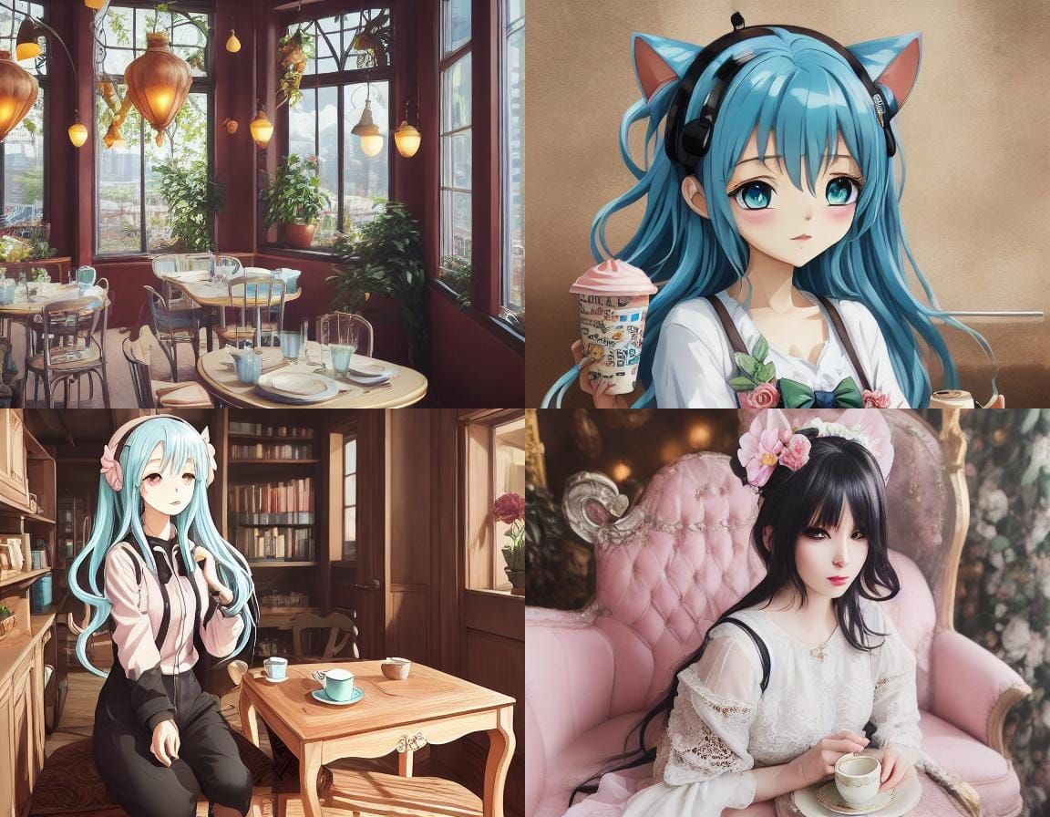 Neko Cat Anime Characters Having Tea