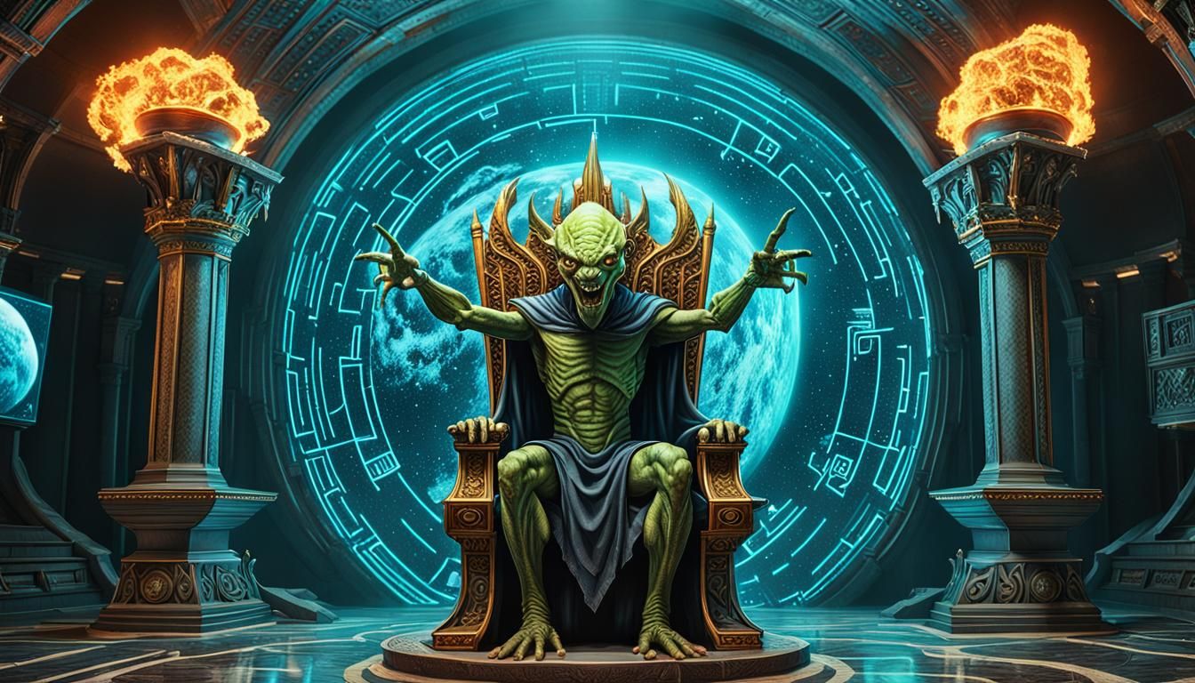 Reptilian Overlord Laughing at Exploding Planet