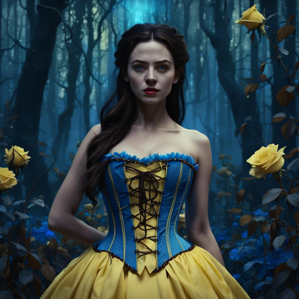 Gothic Fairytale Belle in Forest: Detailed Matte Painting