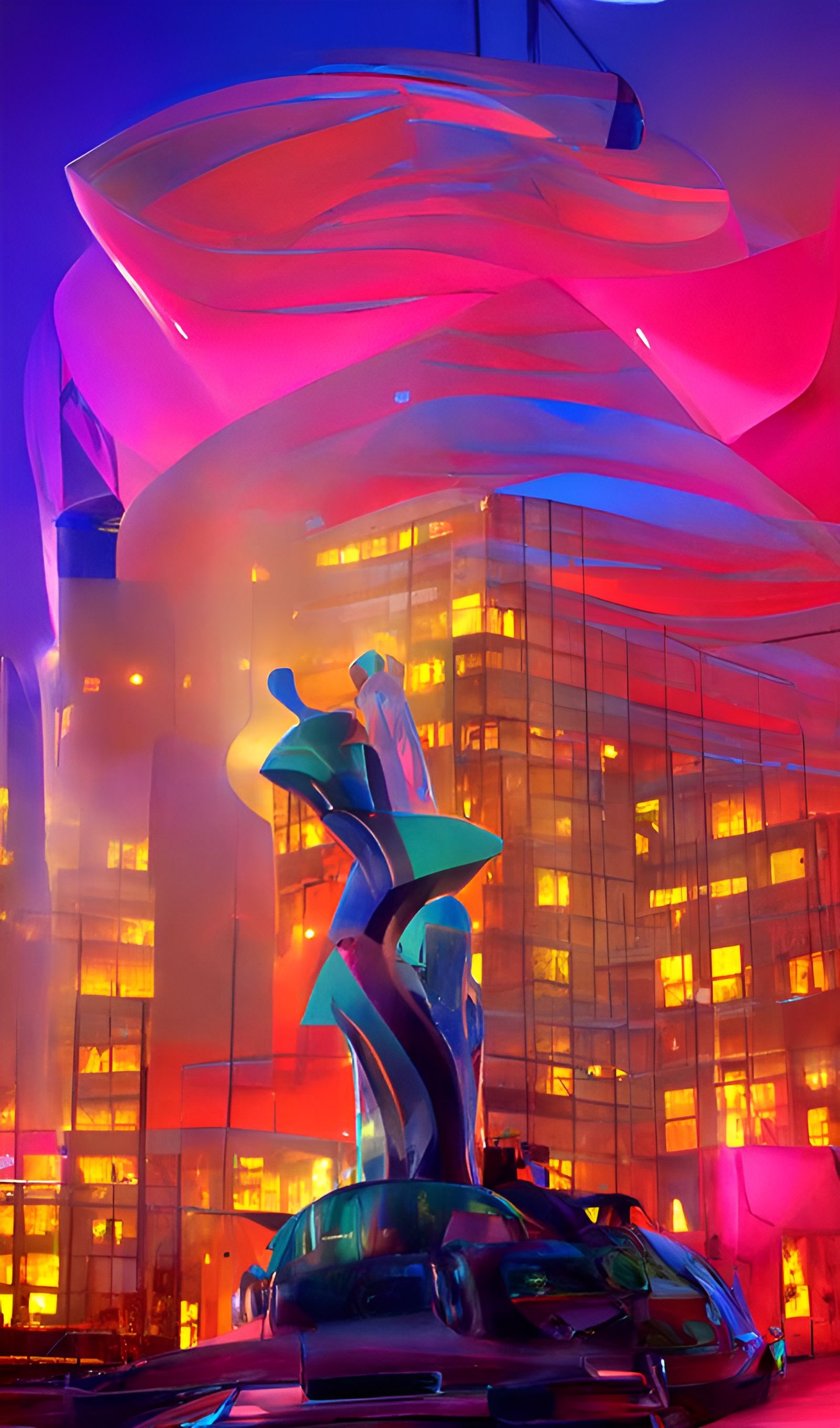 Glowing Metropolis Sculpture in Hour of Gold