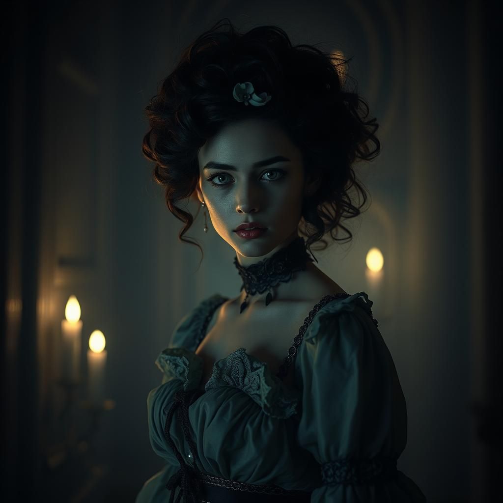 Eerie Candlelight Portrait of Hyper-Feminine Woman