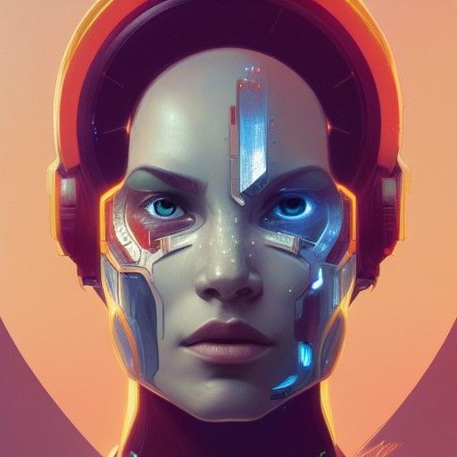 Detailed Cyborg Portrait in Art Nouveau Style