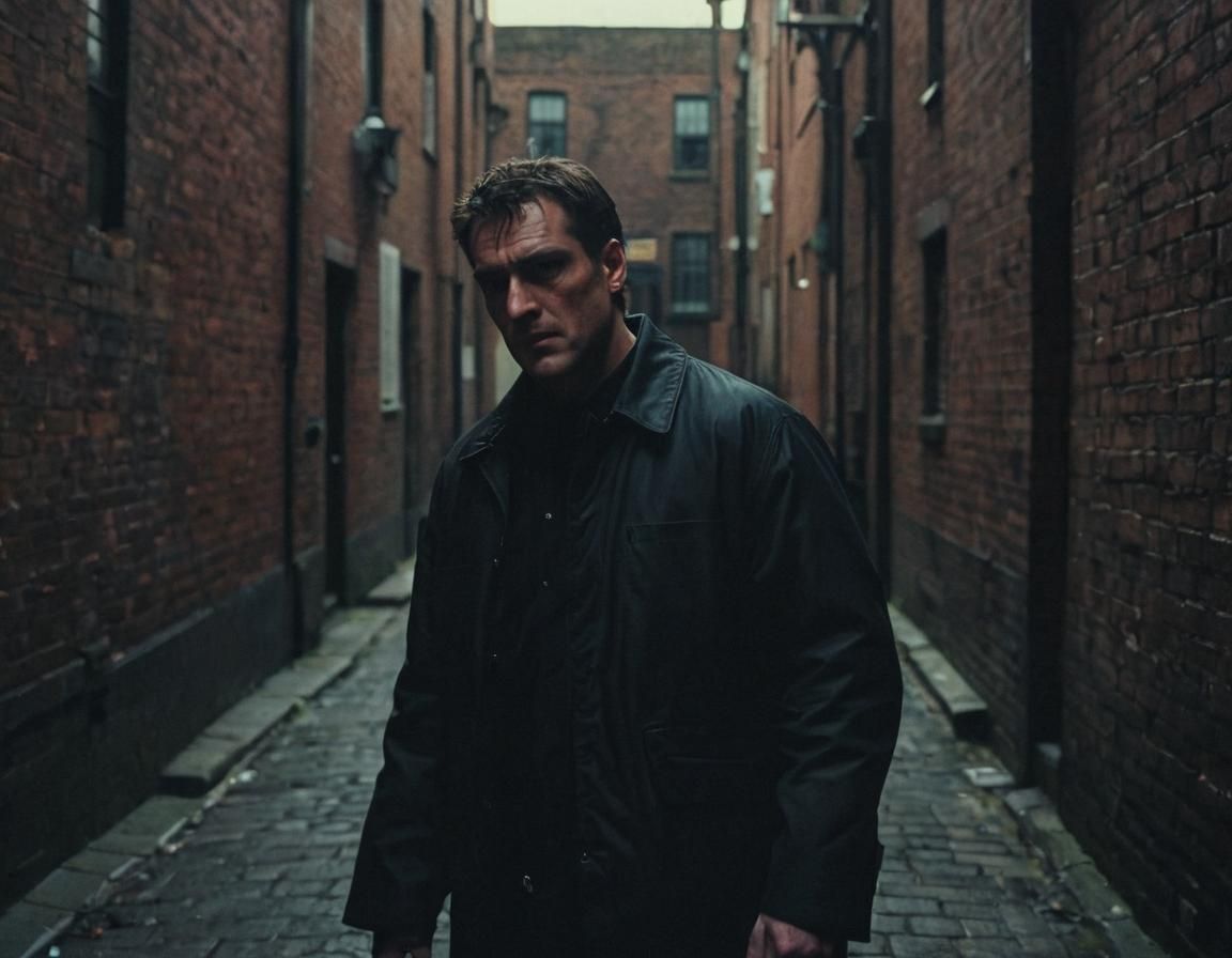 Tense Birmingham Alley Confrontation in Film Noir Style