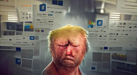 Surreal Depiction of Trump Confronting Social Media