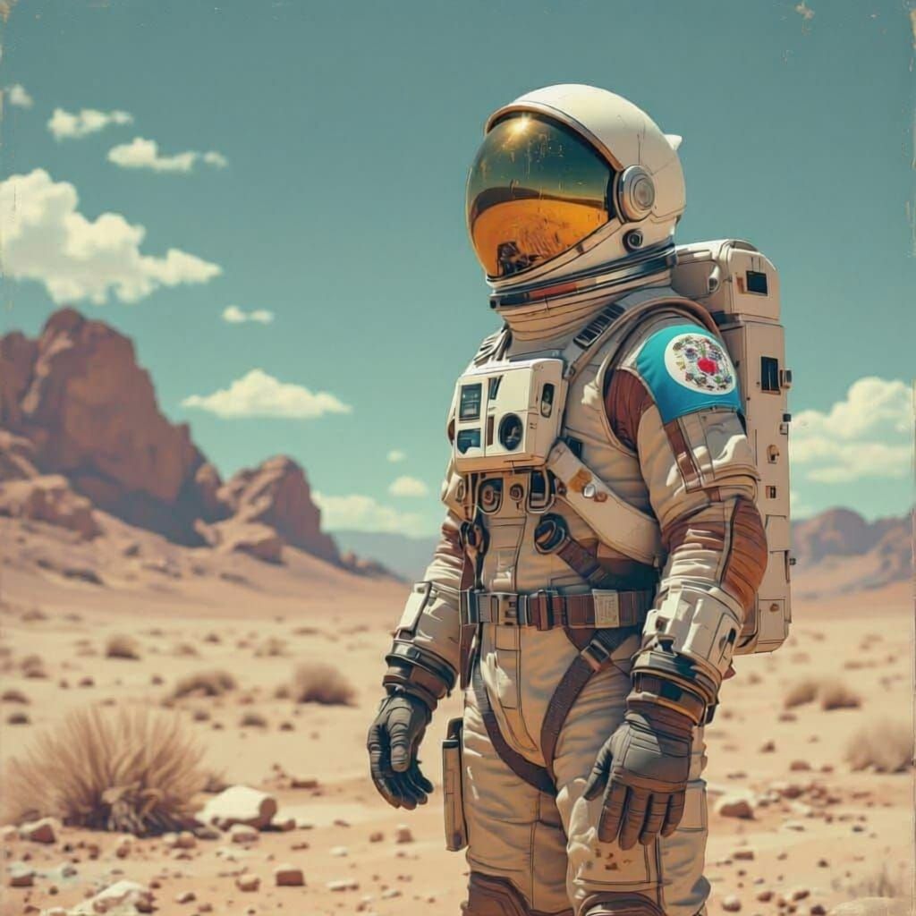 Astronaut Gazes at Cosmic Sky on Alien Planet