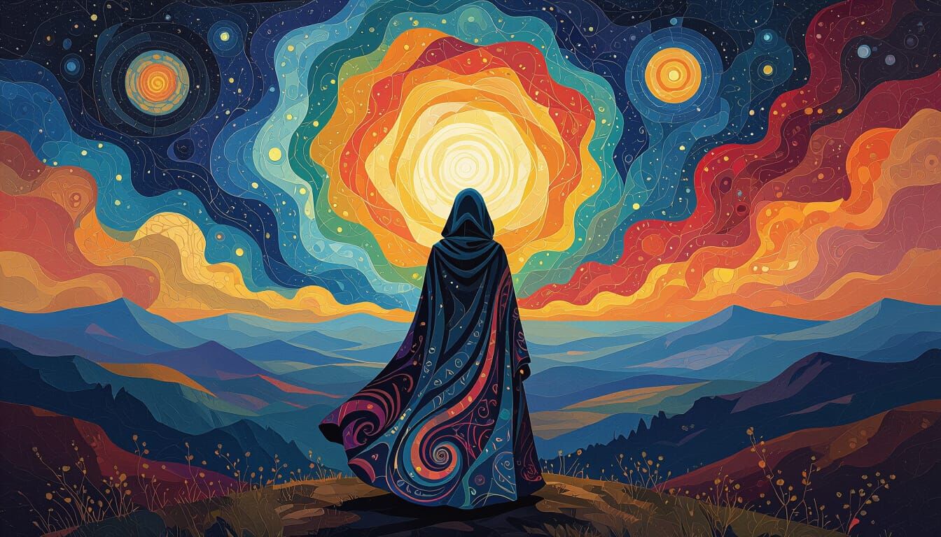 Cosmic Landscape with Woman in Rothko, Kahlo, Van Gogh Style...