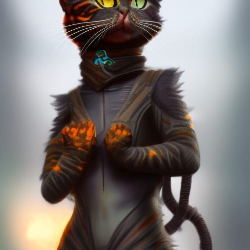 Tortoiseshell Cat Spy in Detailed Matte Painting