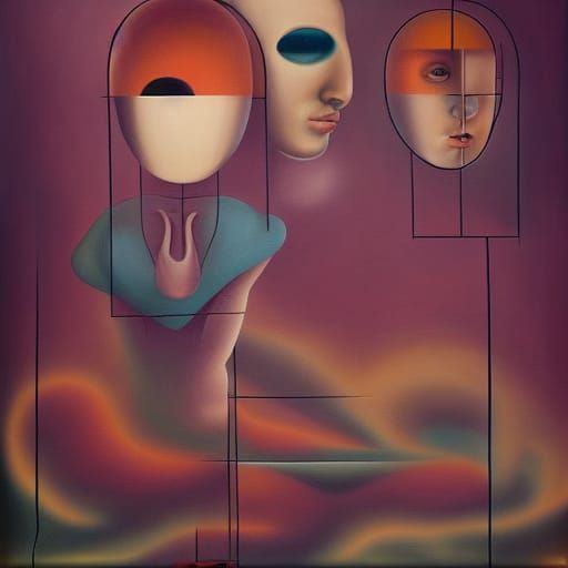 Surreal Interconnected Forms: Oil on Canvas