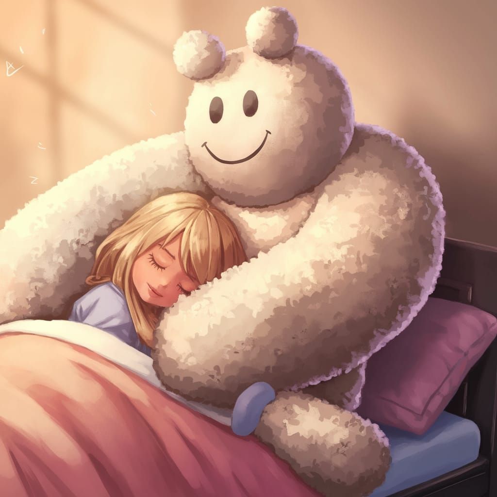 Whimsical Dreamlike Pillow Hugger in Soft Pastel Bedroom