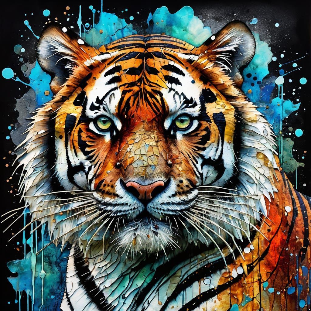 Hyperdetailed Siberian Tiger in Mixed Media Style