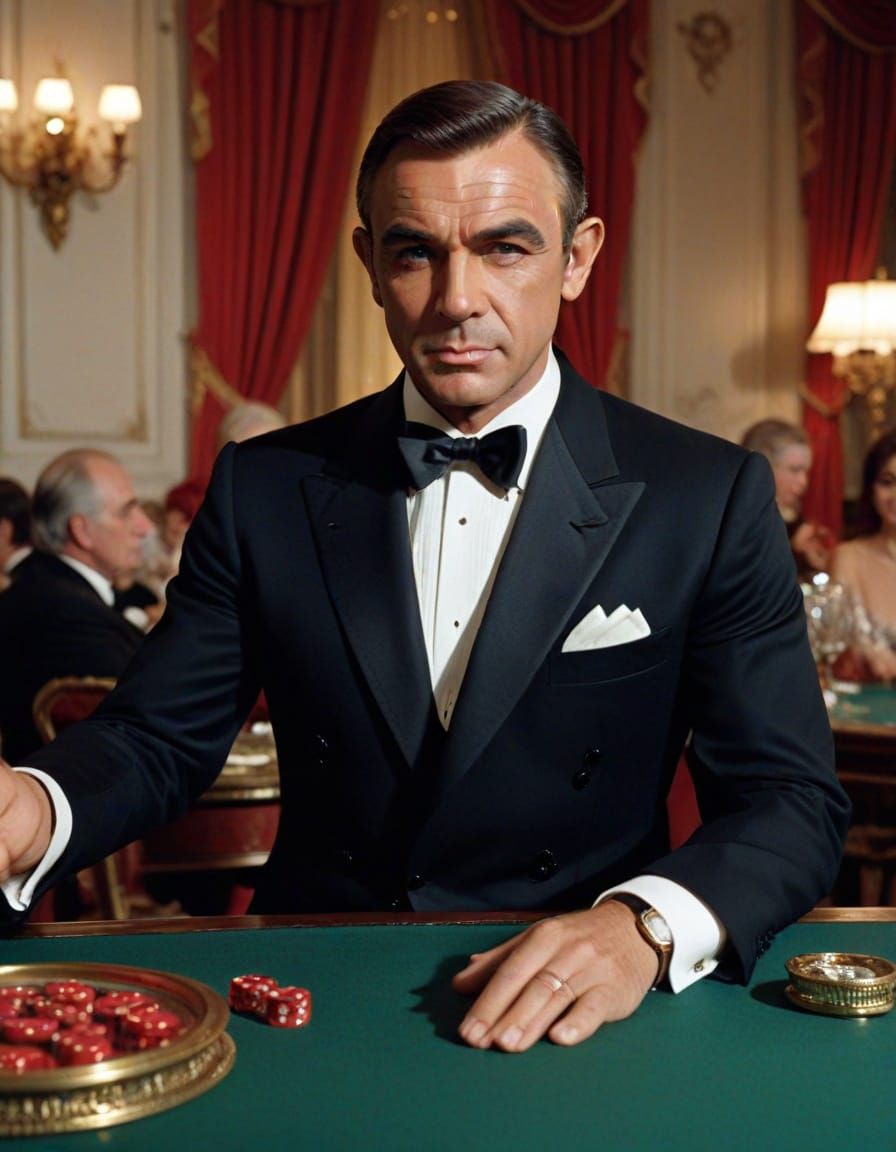 Dapper James Bond at Baccarat Table in Tuxedo