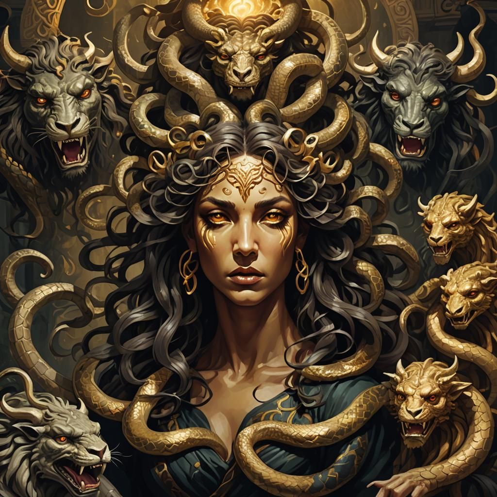 Fearsome Medusa Illustration in Baroque Fantasy Style