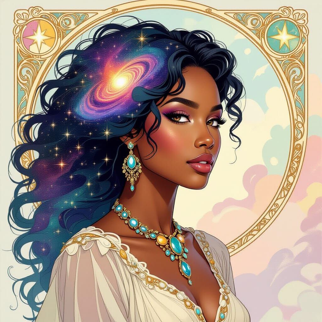 Nebula Hair Portrait in Art Nouveau Style