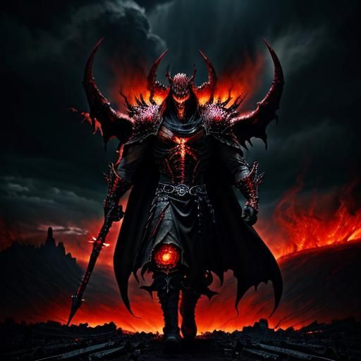 Demon King Urizen in Hellish Landscape