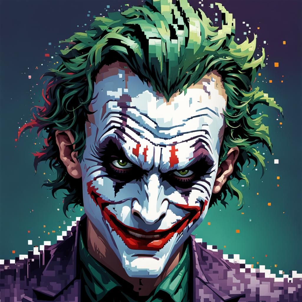 Hyperrealistic Pixel Art Joker in Video Game Style