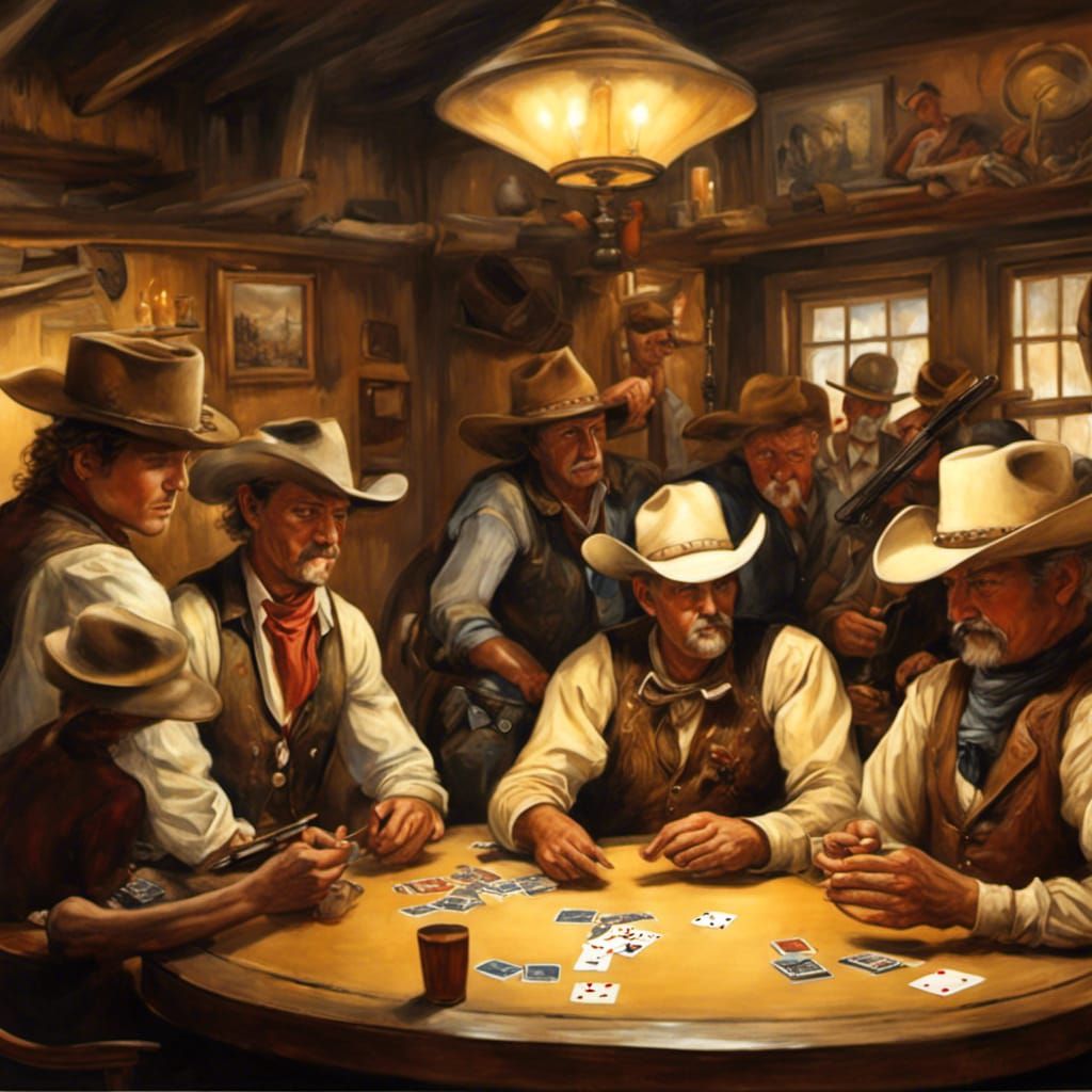 Old West Cowboys Playing Poker in Saloon
