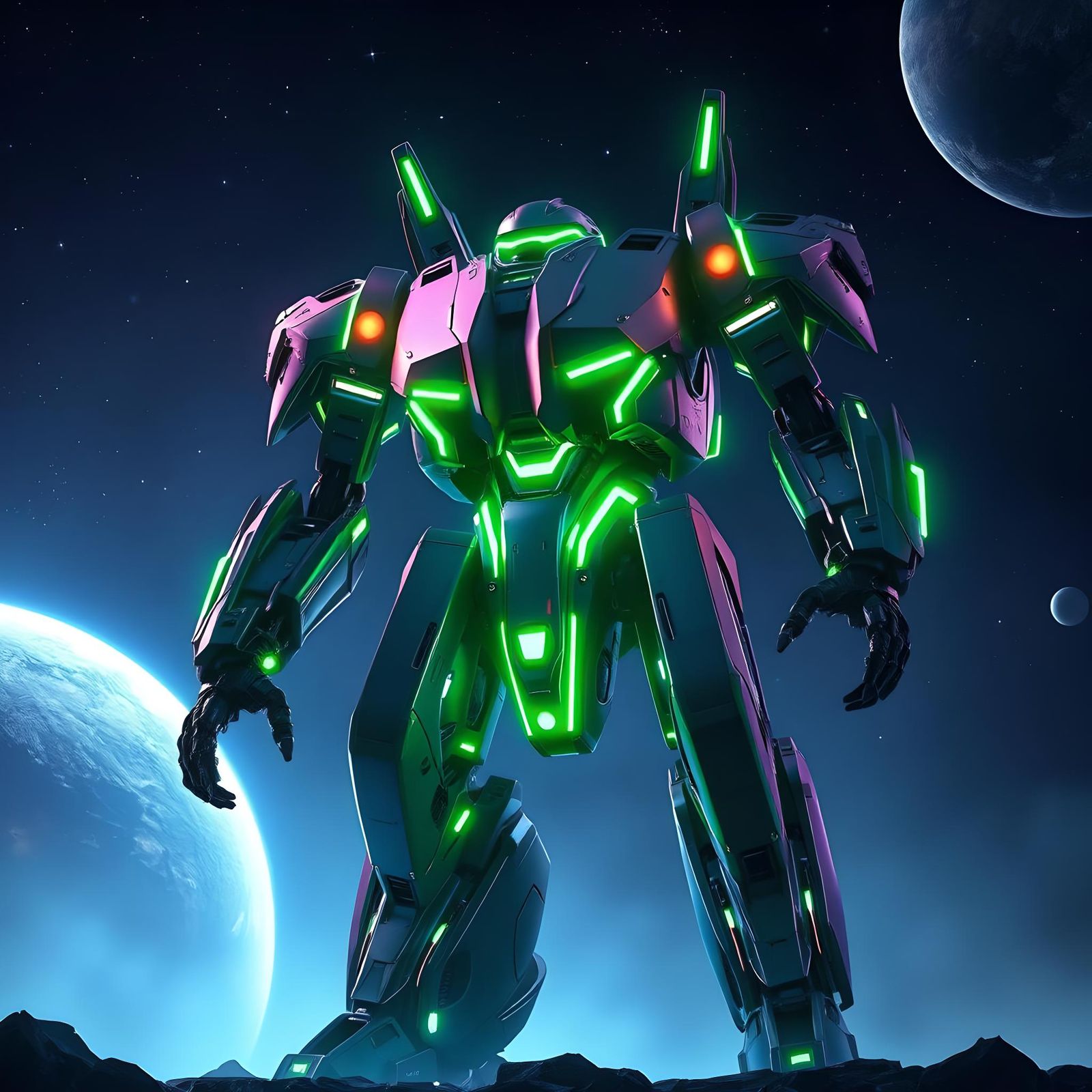 Futuristic Mech Warrior with Tron Highlights