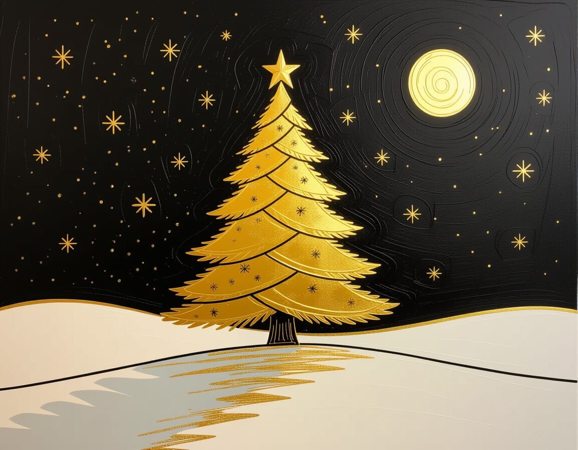 Minimalist Golden Christmas Tree Painting