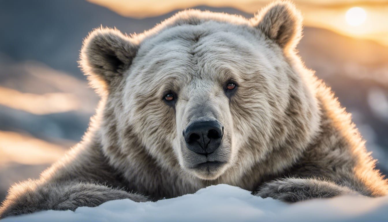Armored Bear Cub in Snowy Alpine Sunset