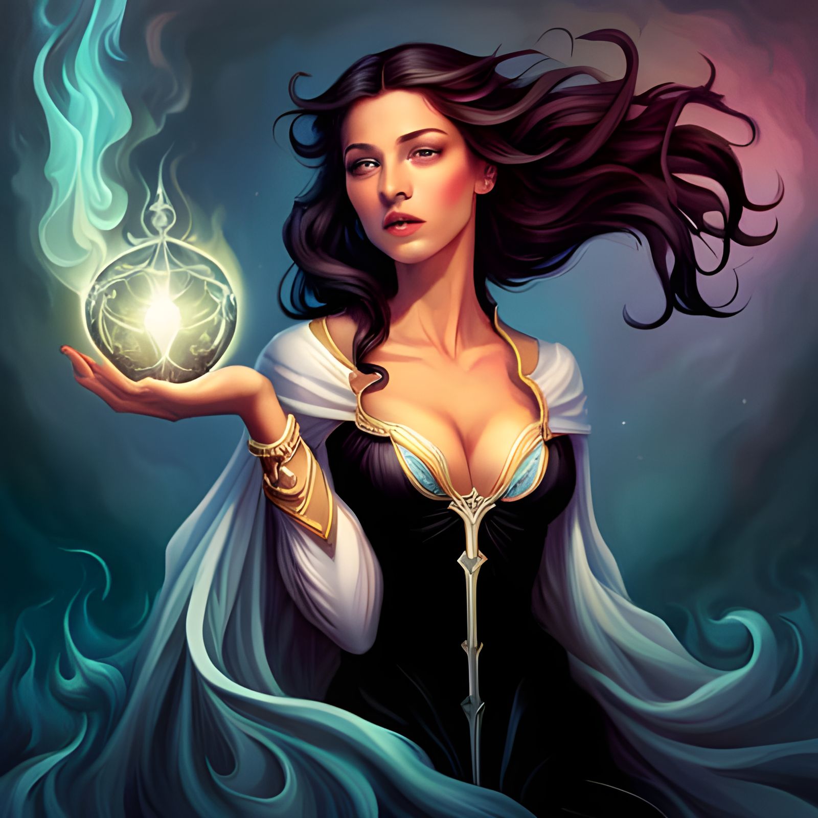 Queen of Cups Tarot Card in Fluid Acrylic