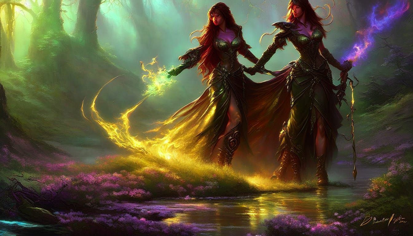 Ethereal Elemental Magic in Dark Fantasy Style
